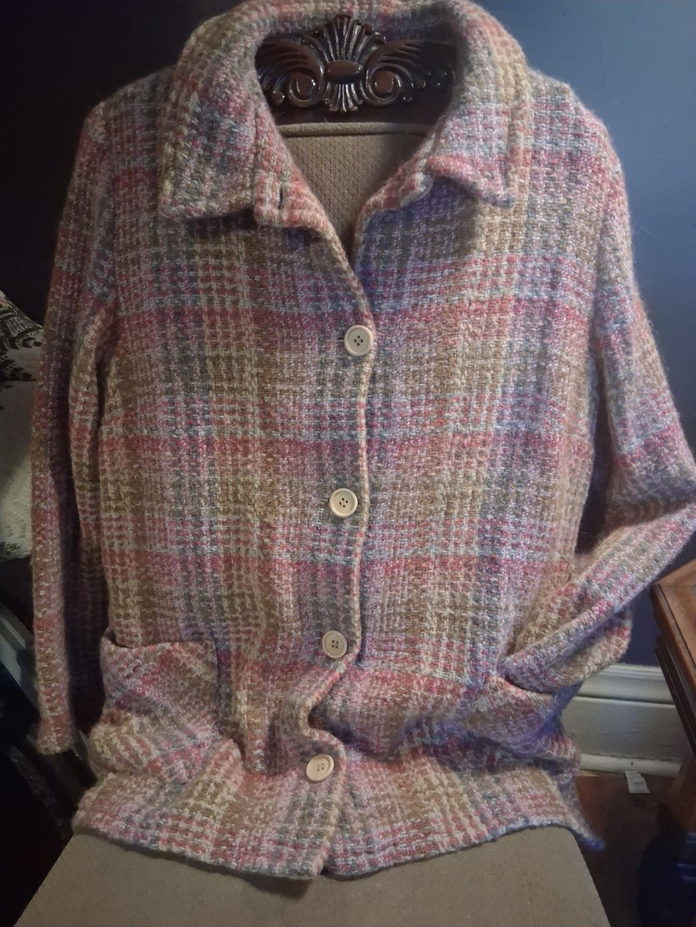 Cozy Multicolor Plaid Knit Button-Front Cardigan - Women's